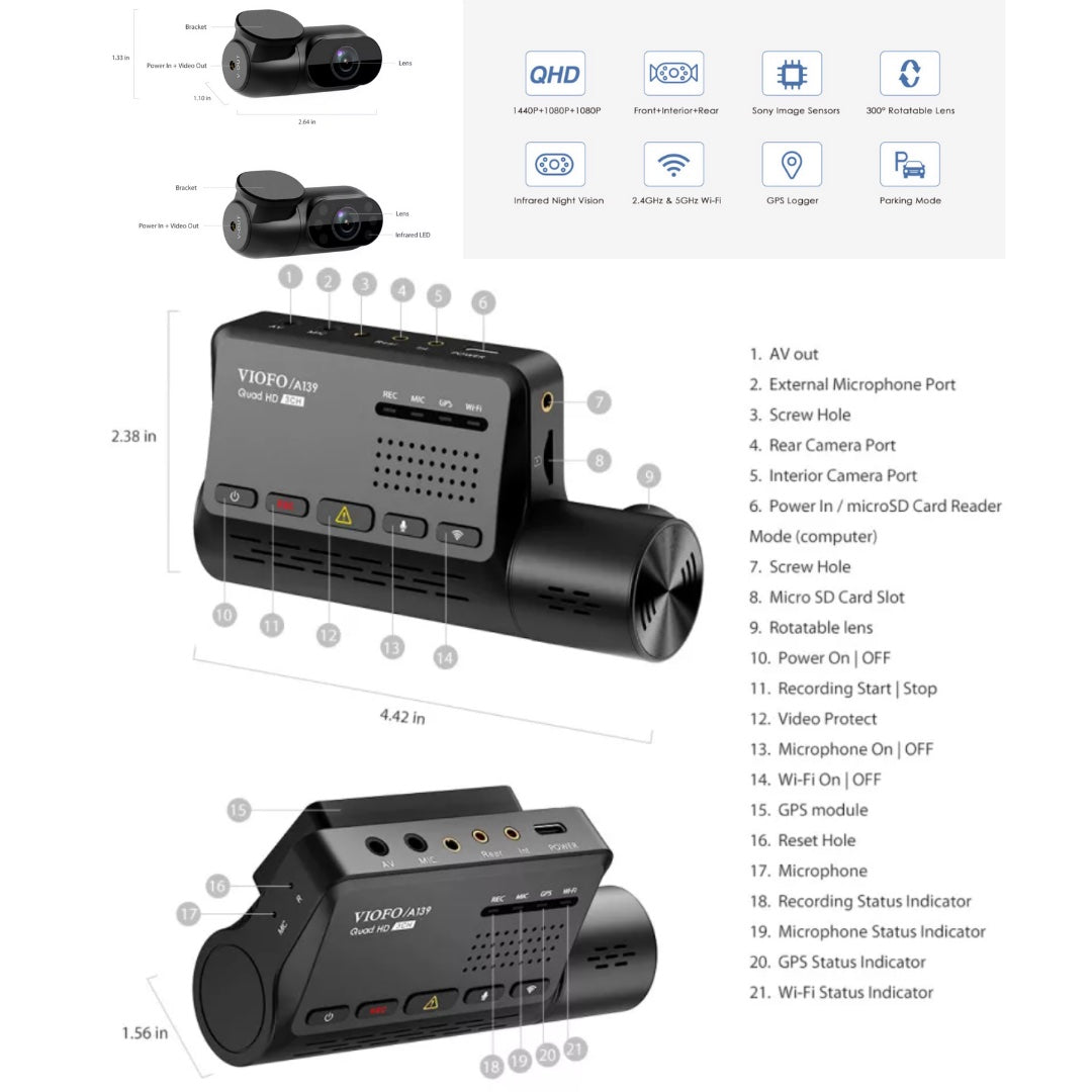 Viofo a139 3CH Dash Camera with GPS logger&CPL Filter&ACC Kit&64G SD Card - EzMart, Easy Life!