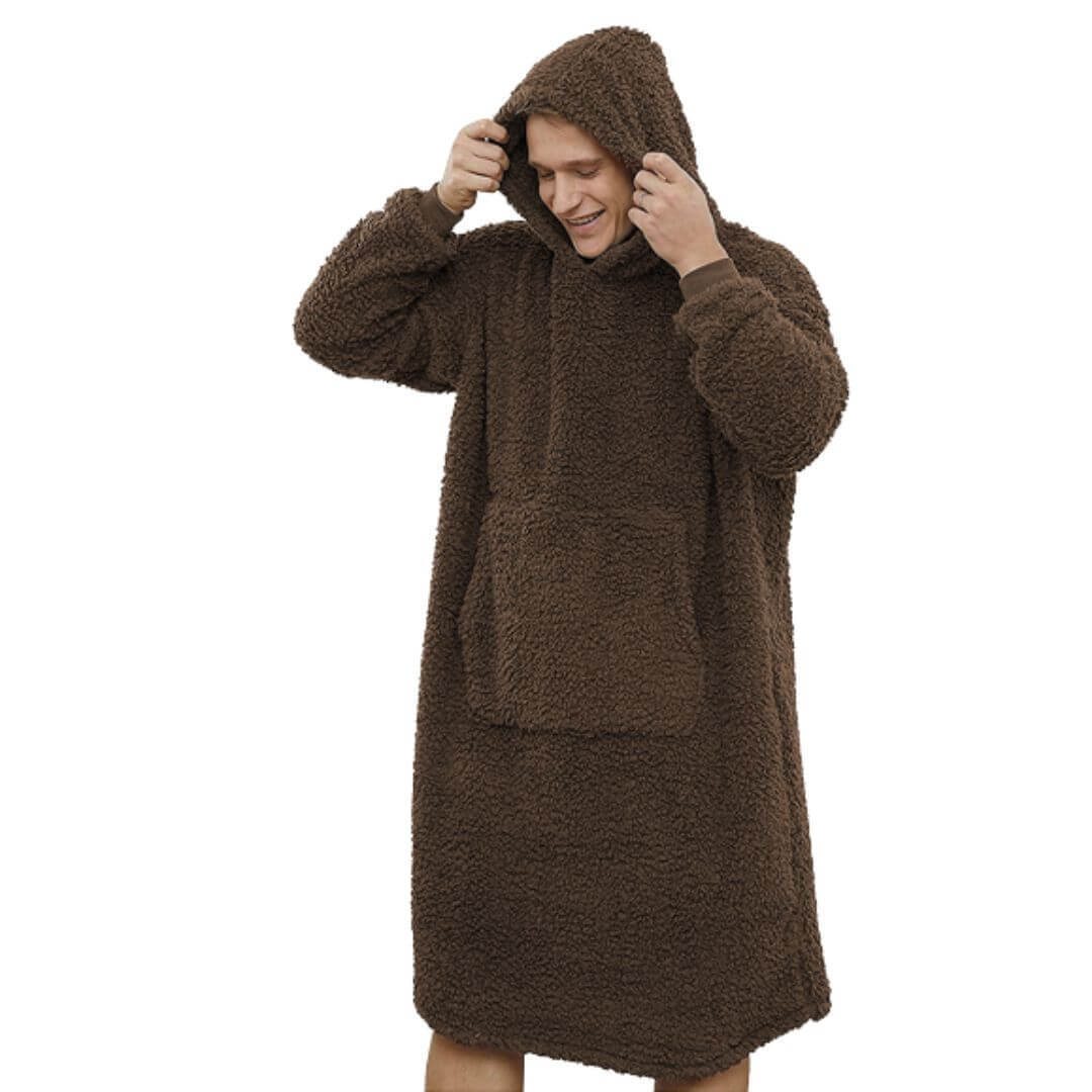 Long Sherpa Fleece Hoodie Blanket Pyjama