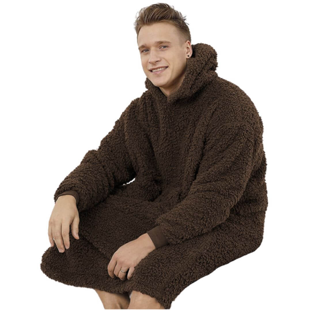 Long Sherpa Fleece Hoodie Blanket Pyjama