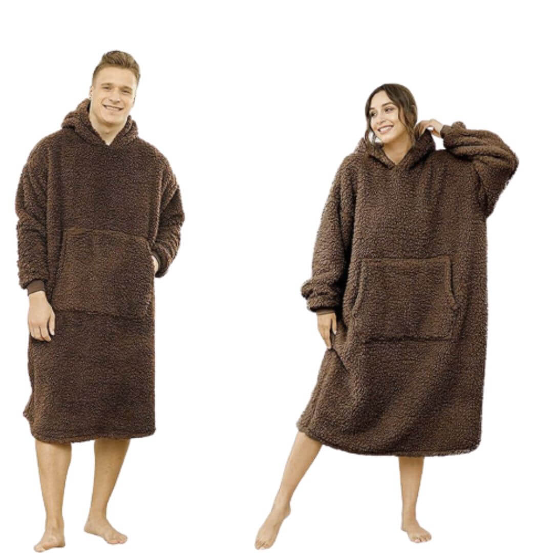 Long Sherpa Fleece Hoodie Blanket Pyjama