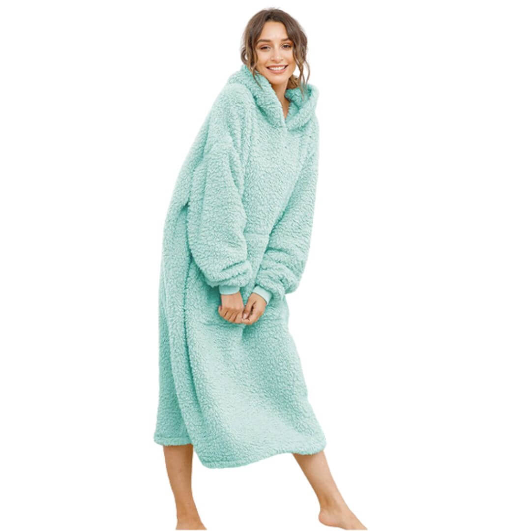 Long Sherpa Fleece Hoodie Blanket Pyjama