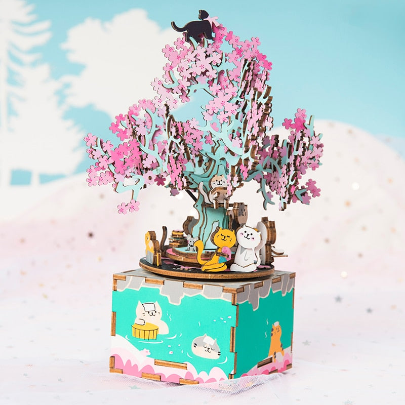 Robotime Rolife 3D Wooden Puzzle Cherry Tree Cat Music Box - EzMart, Easy Life!