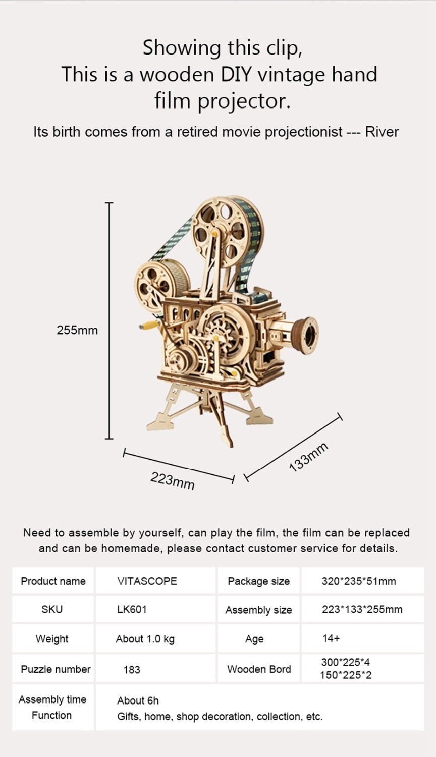 Robotime ROKR Mechanical 3D Wooden Puzzle Film Projector - EzMart, Easy Life!