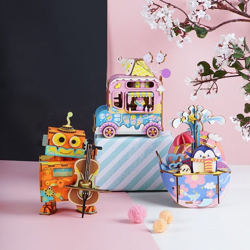 Robotime ROLIFE 3D Wooden Puzzle Kitty Robot Ballerina Music Box Toy Gift - EzMart, Easy Life!