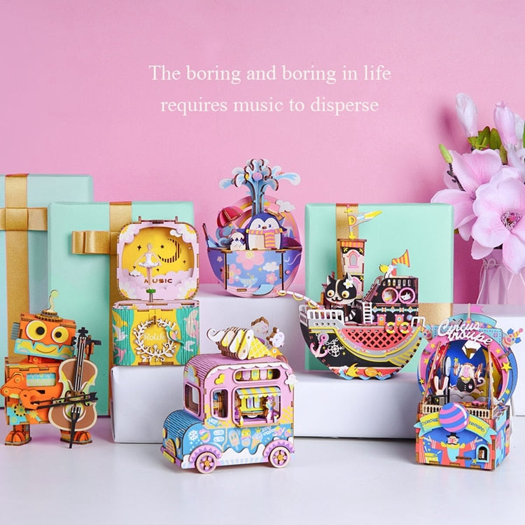 Robotime ROLIFE 3D Wooden Puzzle Kitty Robot Ballerina Music Box Toy Gift - EzMart, Easy Life!