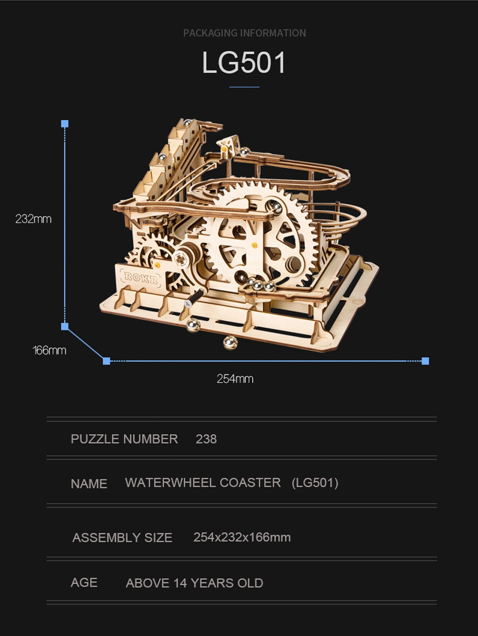 Robotime ROKR 3D Puzzle Waterwheel Coaster 4 Kinds Marble Run Game - EzMart, Easy Life!