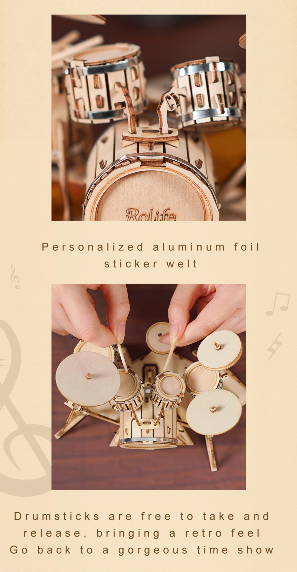 Robotime Rolife 3D Wooden Puzzle Musical Instrument Saxophone Drum Accordion Cello - EzMart, Easy Life!