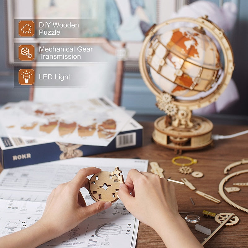 Robotime ROKR 3D Wooden Puzzle Luminous Globe - EzMart, Easy Life!