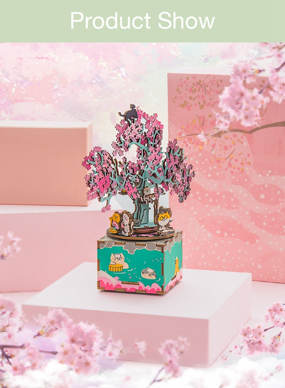 Robotime Rolife 3D Wooden Puzzle Cherry Tree Cat Music Box - EzMart, Easy Life!