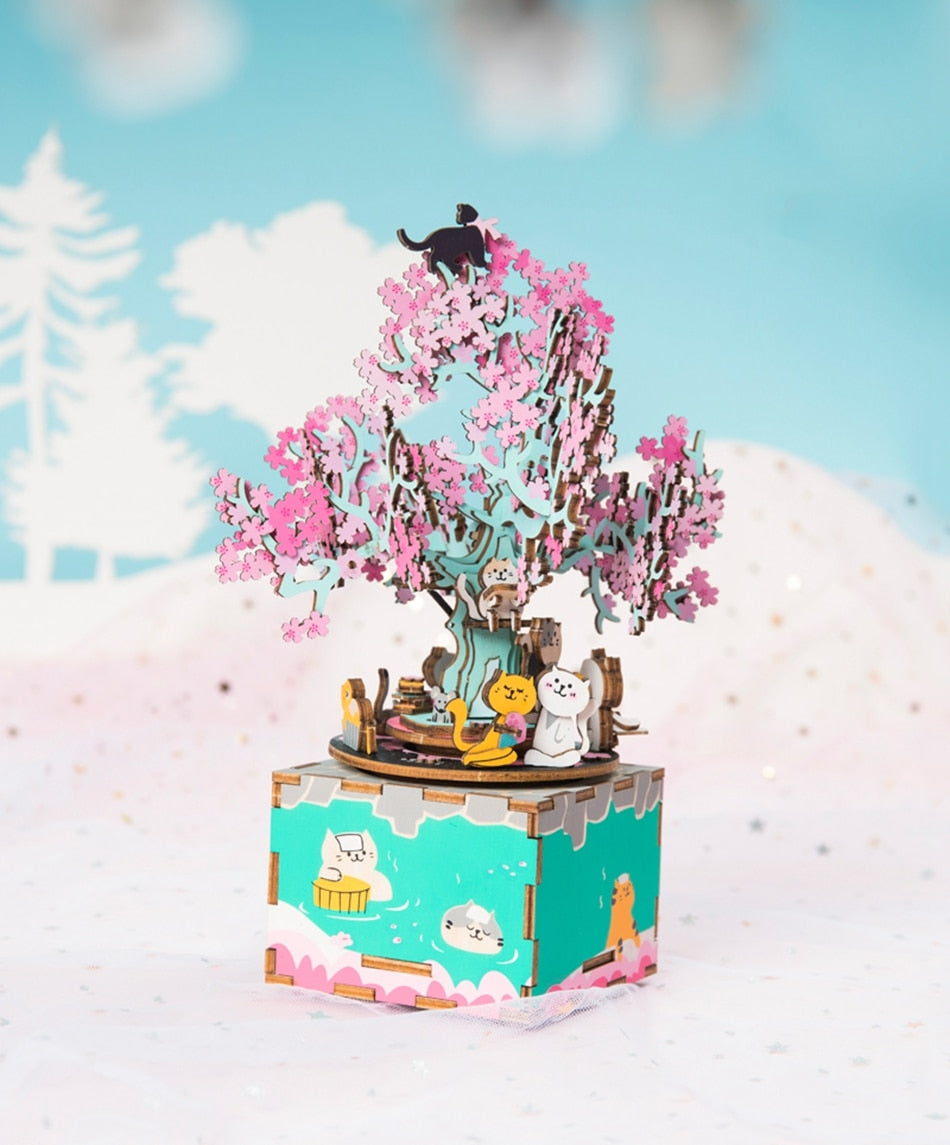 Robotime Rolife 3D Wooden Puzzle Cherry Tree Cat Music Box - EzMart, Easy Life!