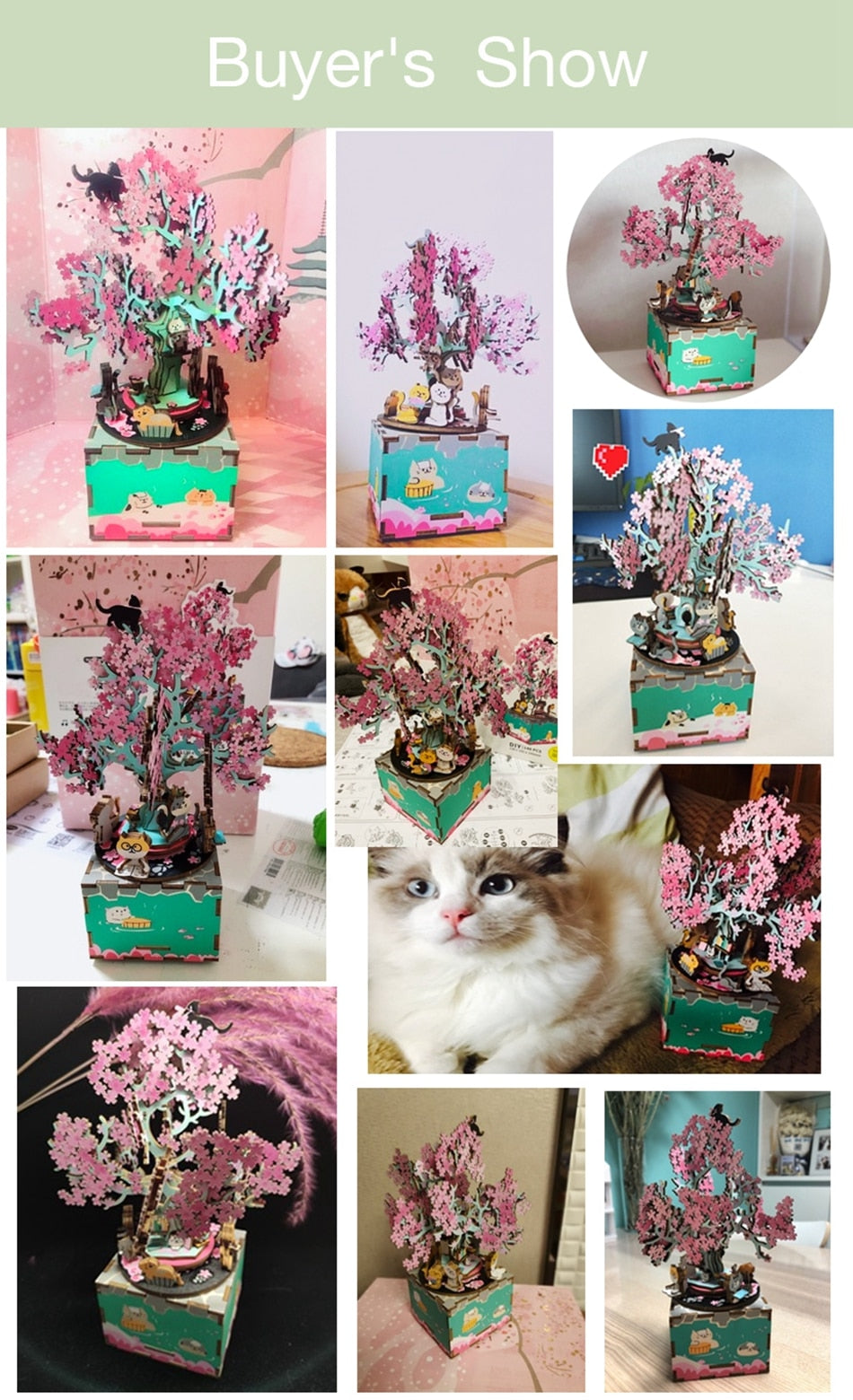 Robotime Rolife 3D Wooden Puzzle Cherry Tree Cat Music Box - EzMart, Easy Life!